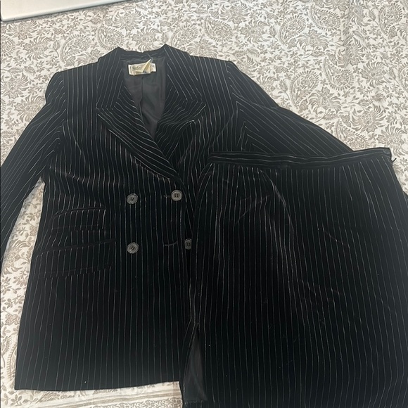Yves Saint Laurent Black Pinstripe Blazer and Skirt - Picture 1 of 15